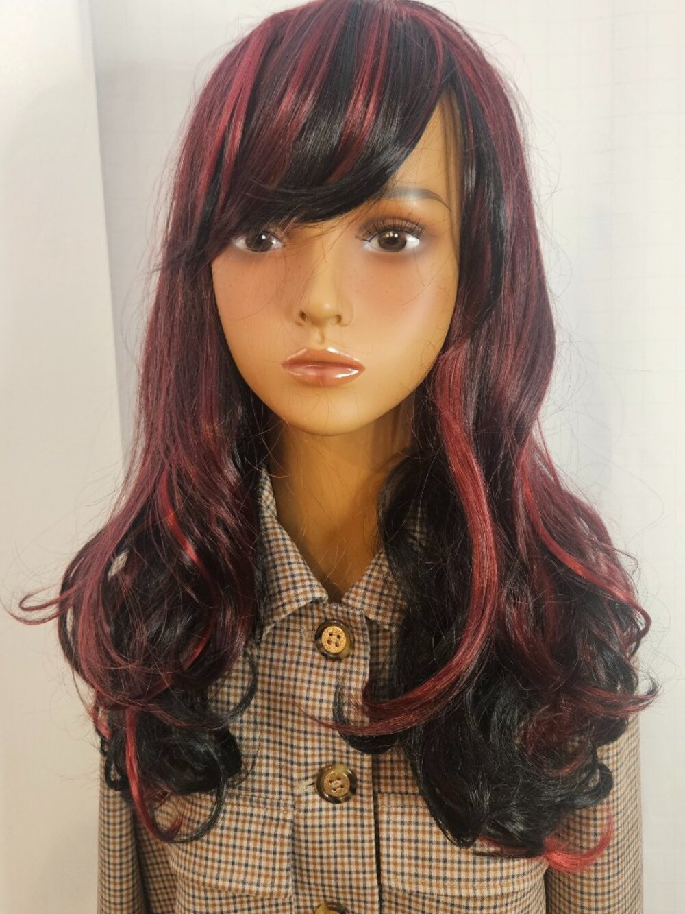 23" Long Wavy Ombre Heat Resistant Synthetic Black/Burgandy Red Glamorous Wig